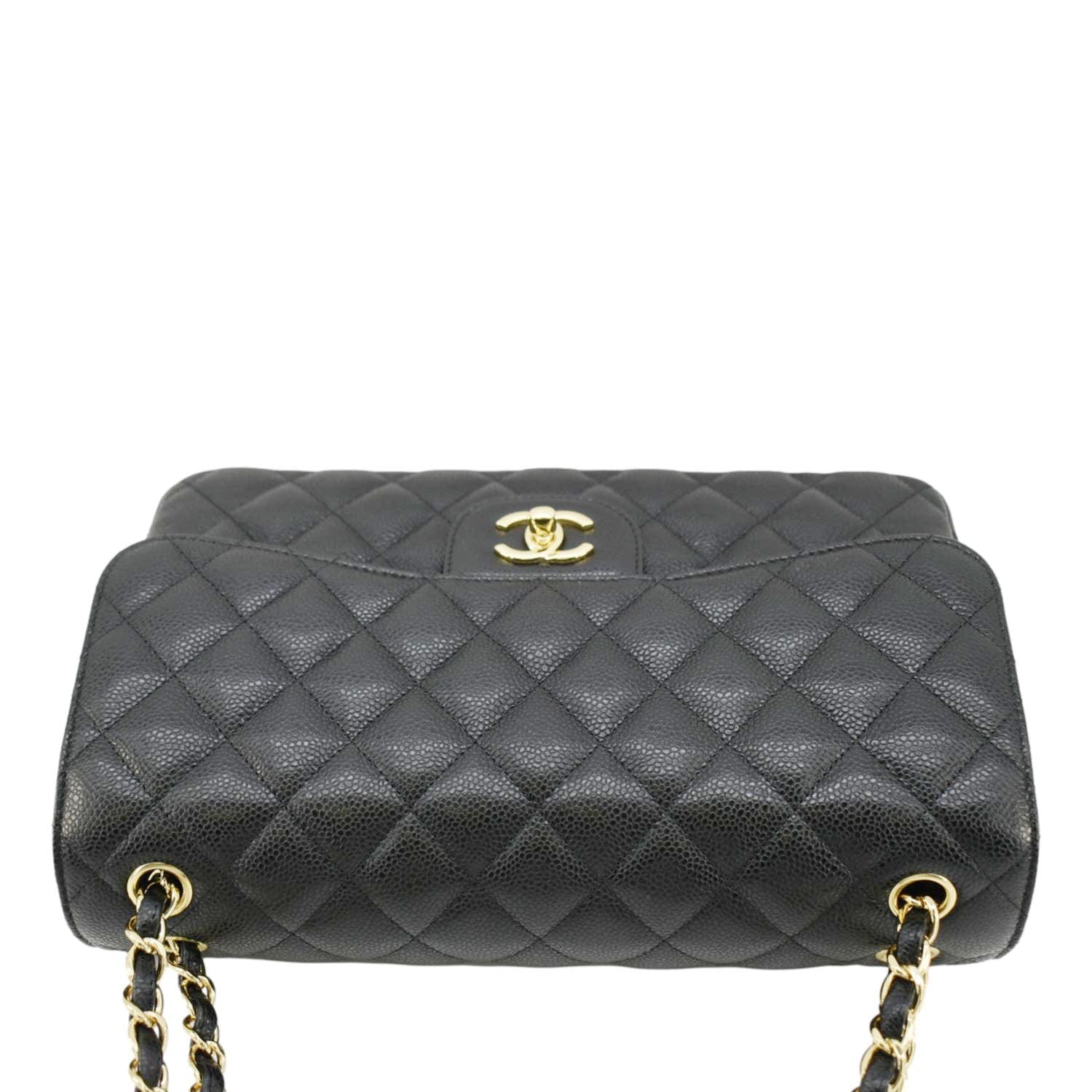Chanel Classic Jumbo Double Flap Quilted Caviar Leather Shoulder Bag Black