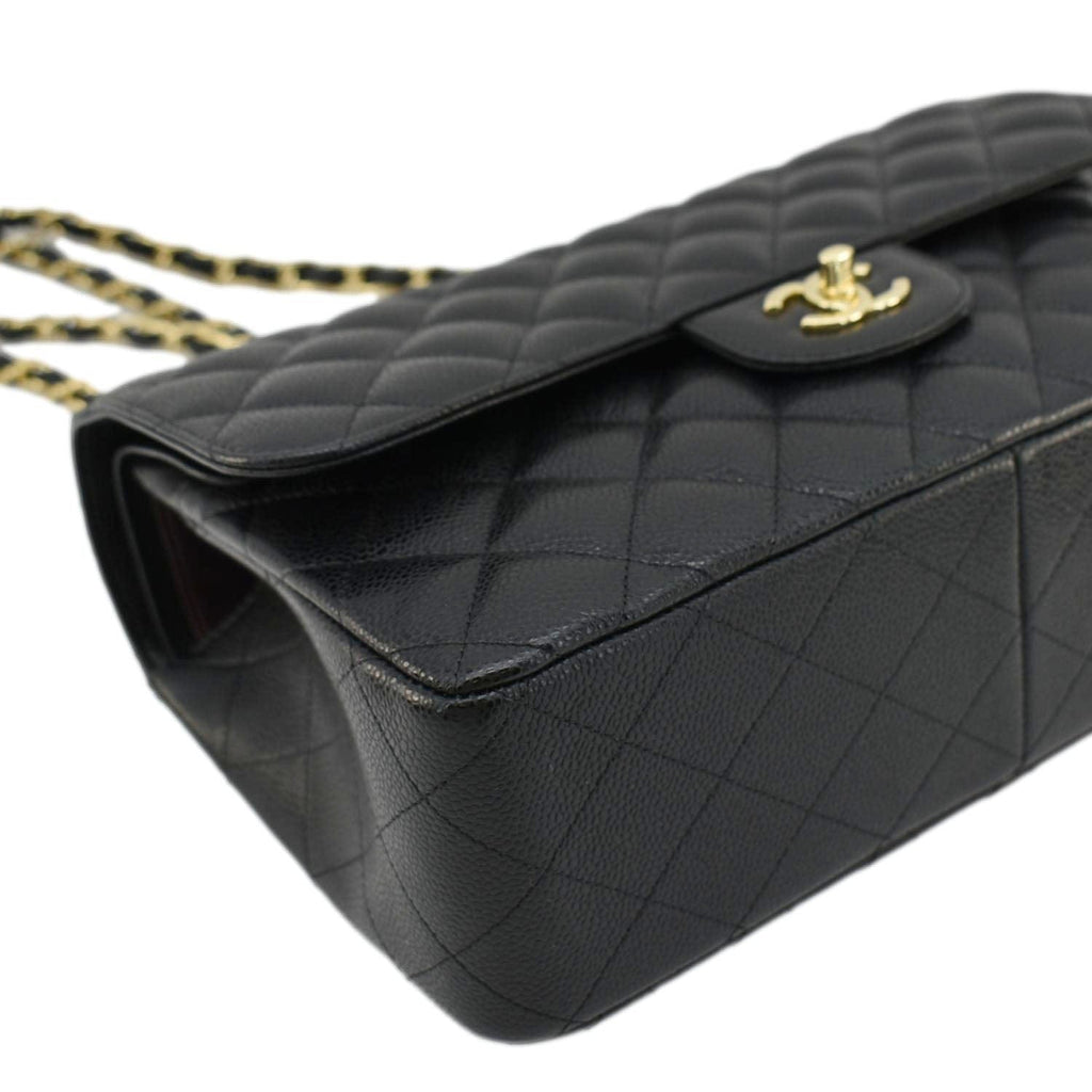 Chanel Classic Jumbo Double Flap Quilted Caviar Leather Shoulder Bag Black