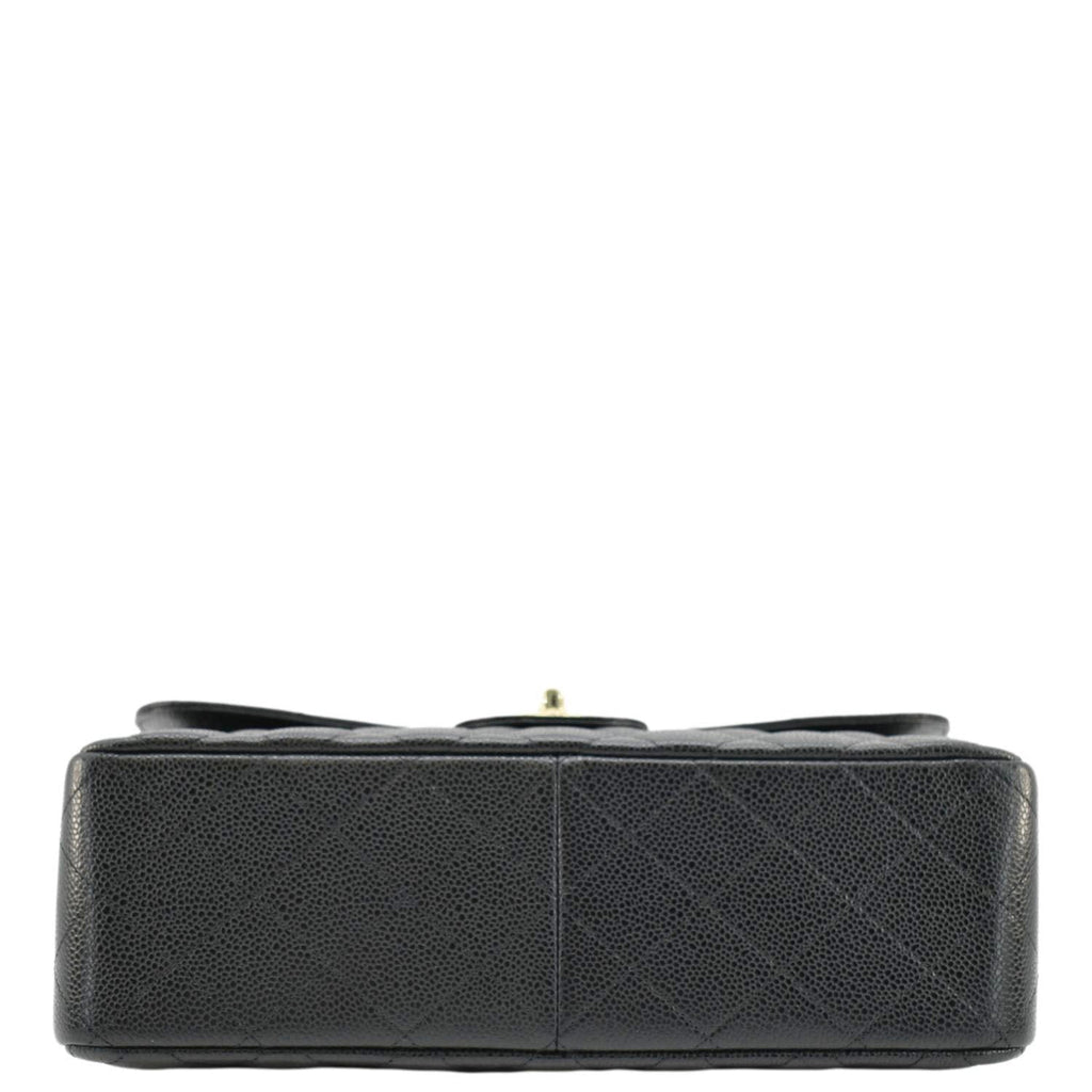Chanel Classic Jumbo Double Flap Quilted Caviar Leather Shoulder Bag Black