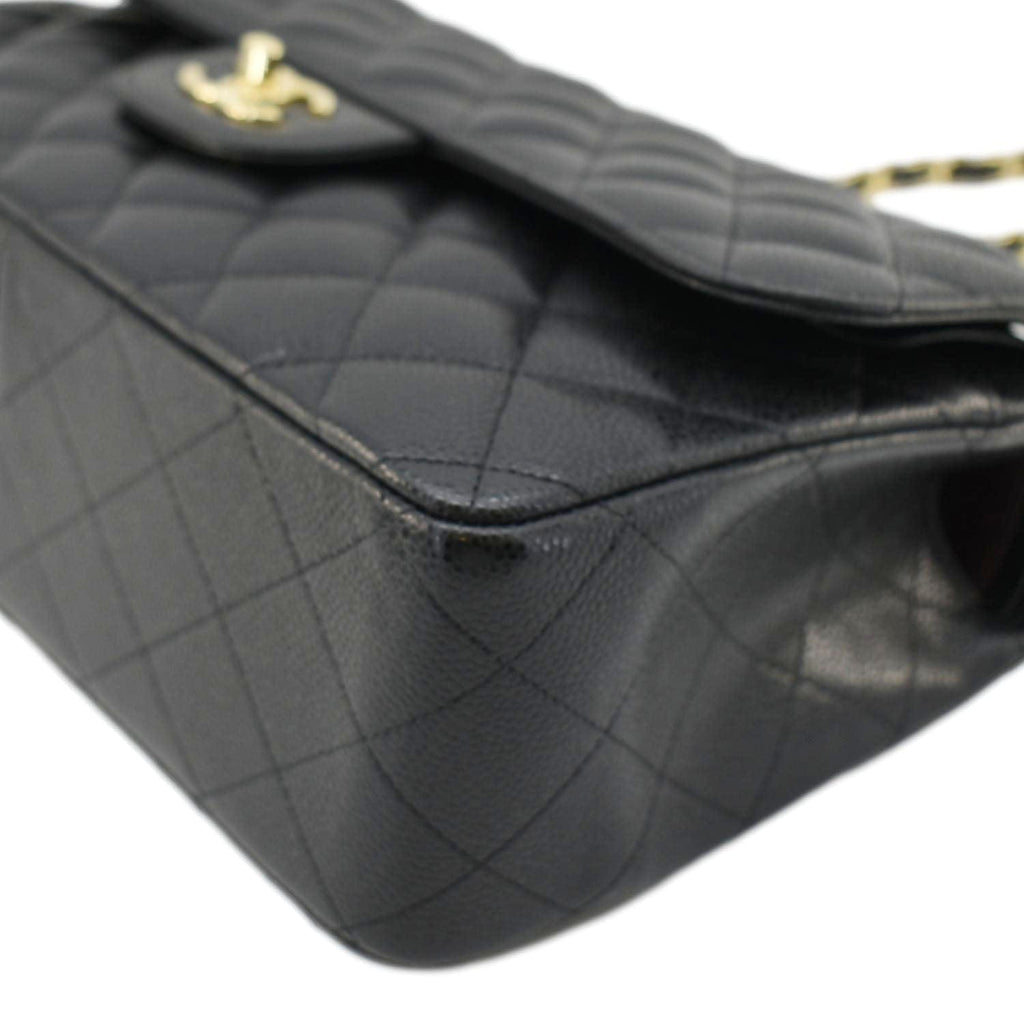 Chanel Classic Jumbo Double Flap Quilted Caviar Leather Shoulder Bag Black