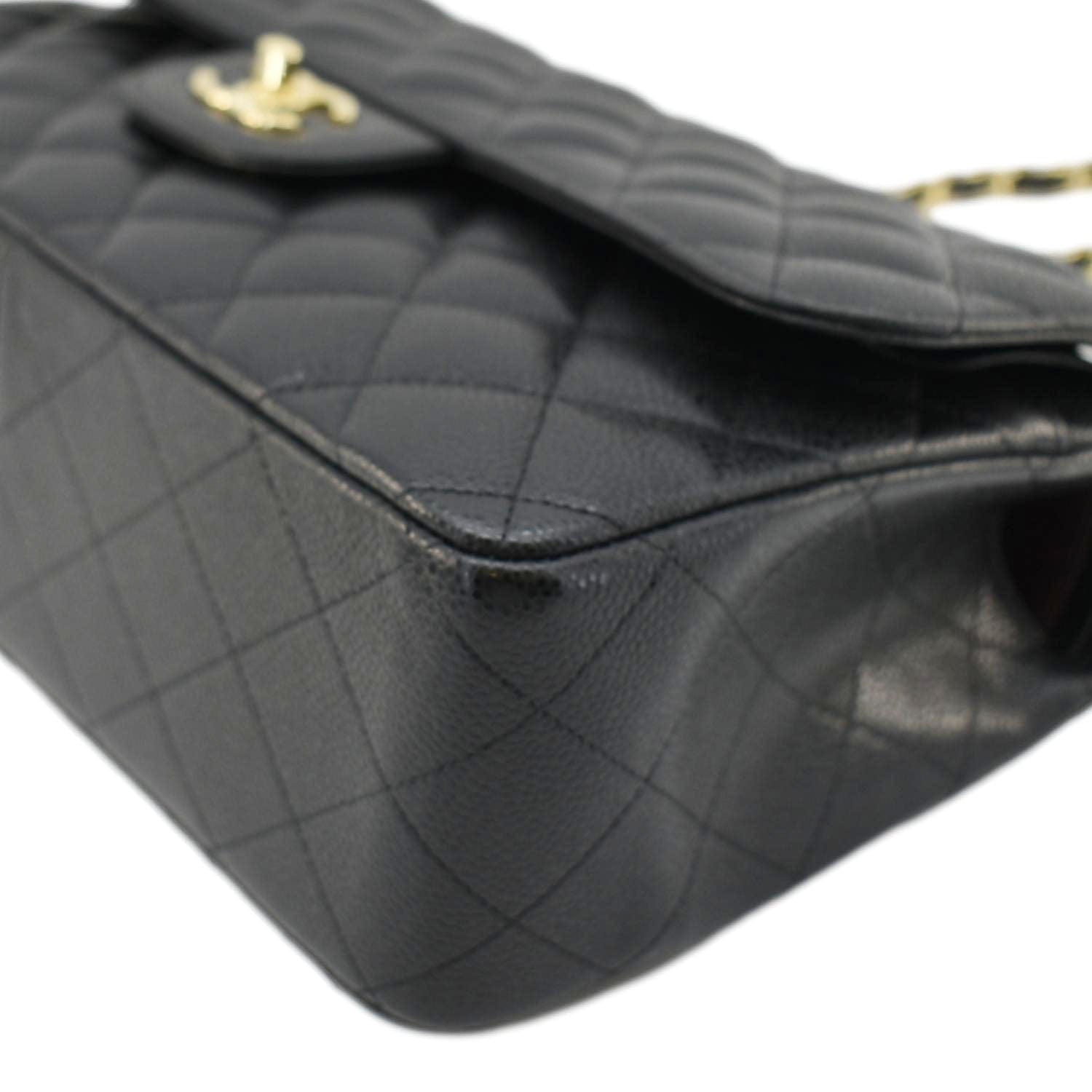Chanel Classic Jumbo Double Flap Quilted Caviar Leather Shoulder Bag Black