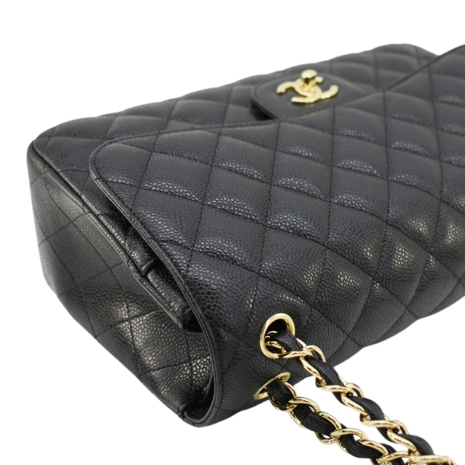 Chanel Classic Jumbo Double Flap Quilted Caviar Leather Shoulder Bag Black