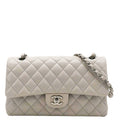 Chanel Classic Double Flap Medium Quilted Caviar Leather Shoulder Bag White