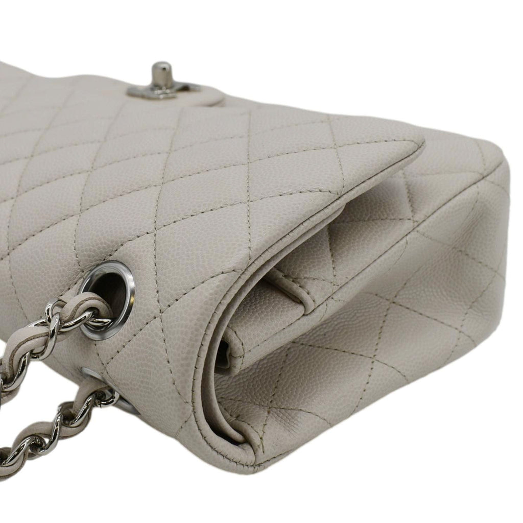 Chanel Classic Double Flap Medium Quilted Caviar Leather Shoulder Bag White