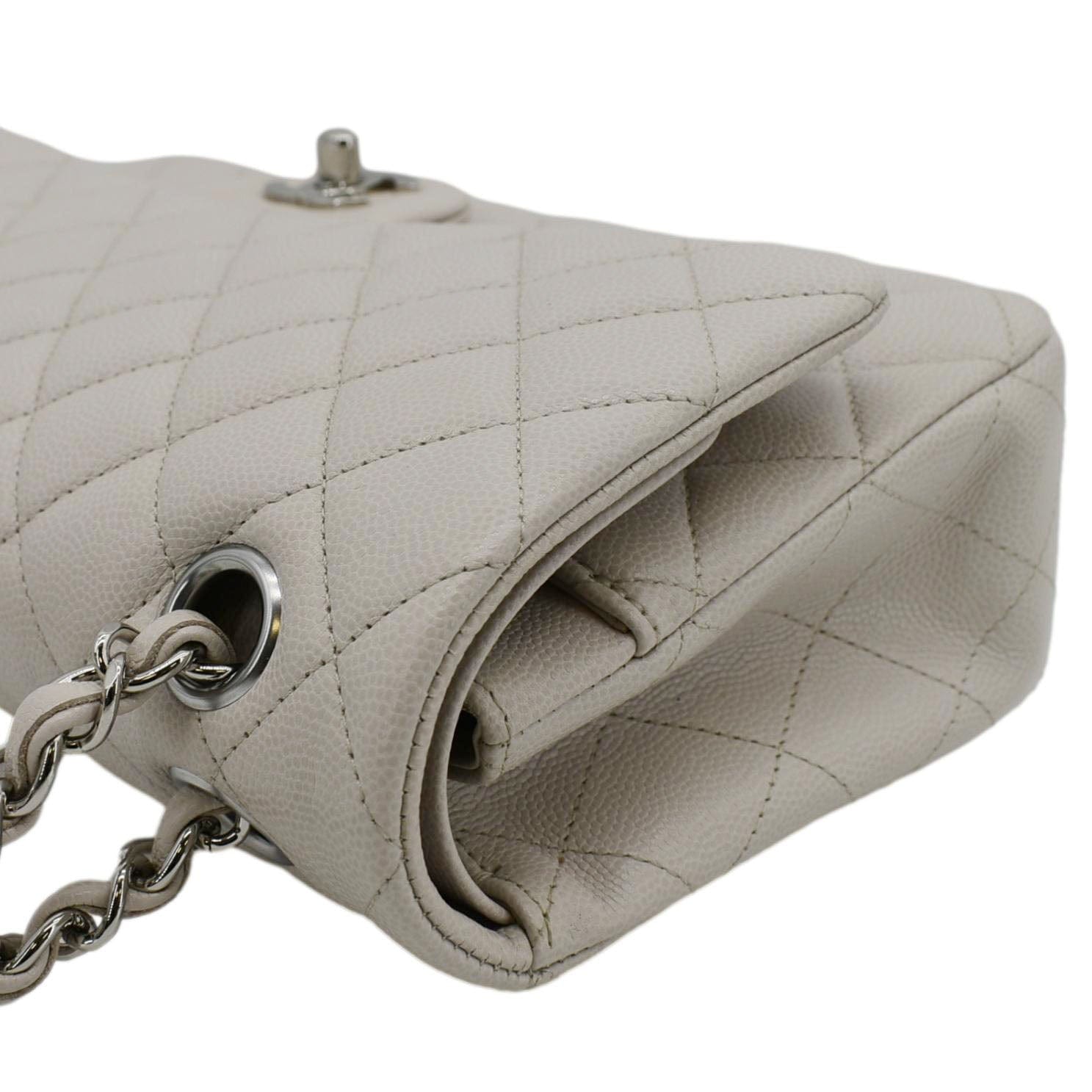 Chanel Classic Double Flap Medium Quilted Caviar Leather Shoulder Bag White