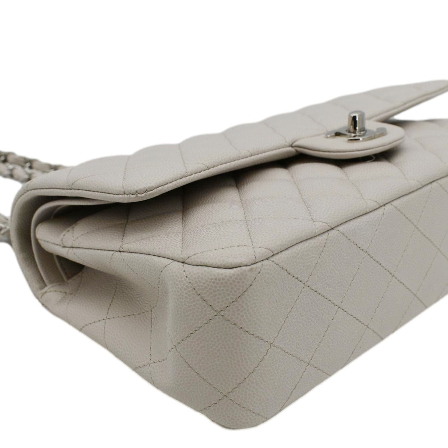Chanel Classic Double Flap Medium Quilted Caviar Leather Shoulder Bag White