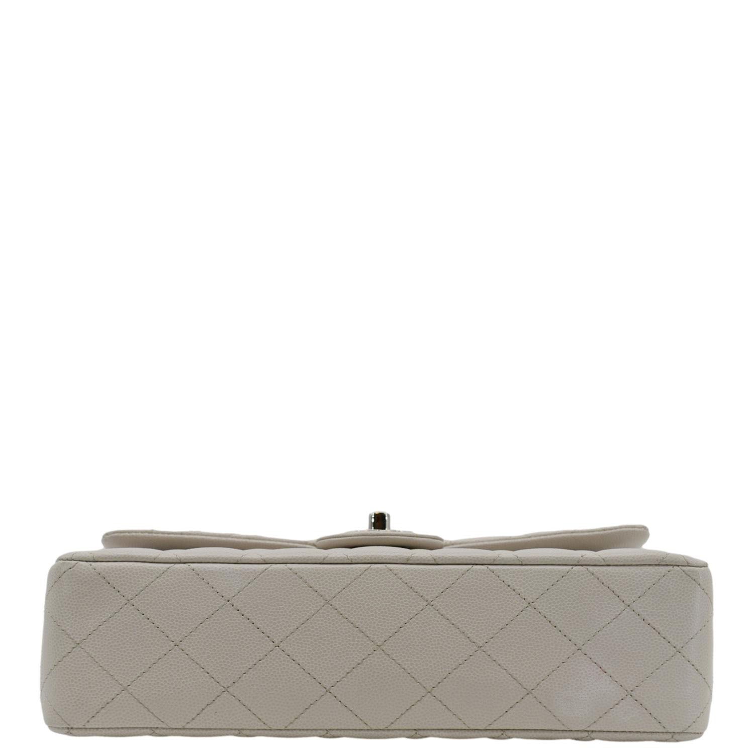 Chanel Classic Double Flap Medium Quilted Caviar Leather Shoulder Bag White