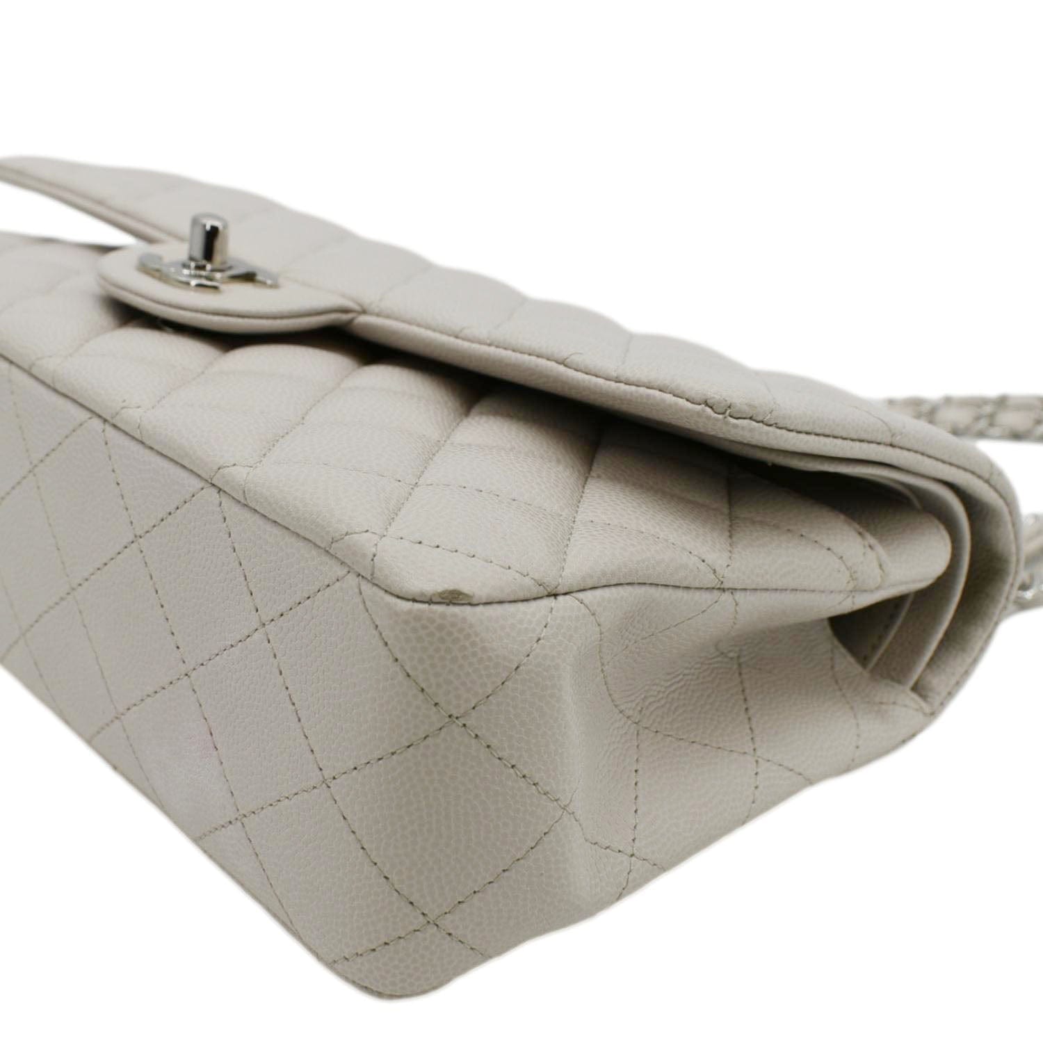Chanel Classic Double Flap Medium Quilted Caviar Leather Shoulder Bag White