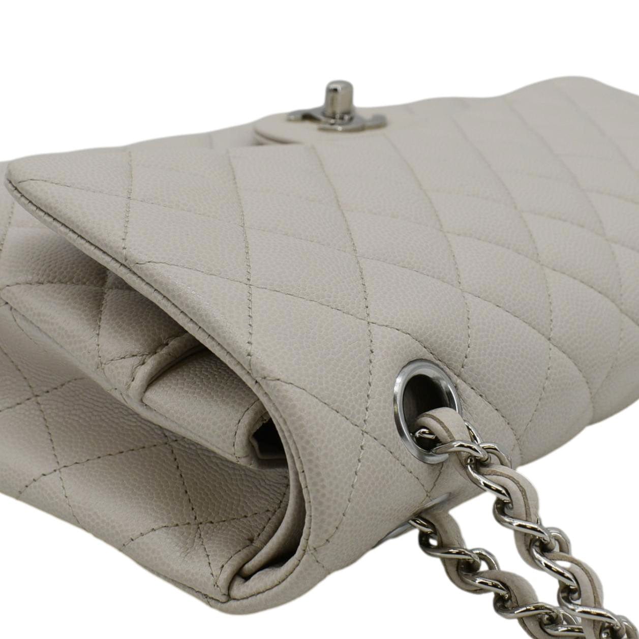 Chanel Classic Double Flap Medium Quilted Caviar Leather Shoulder Bag White