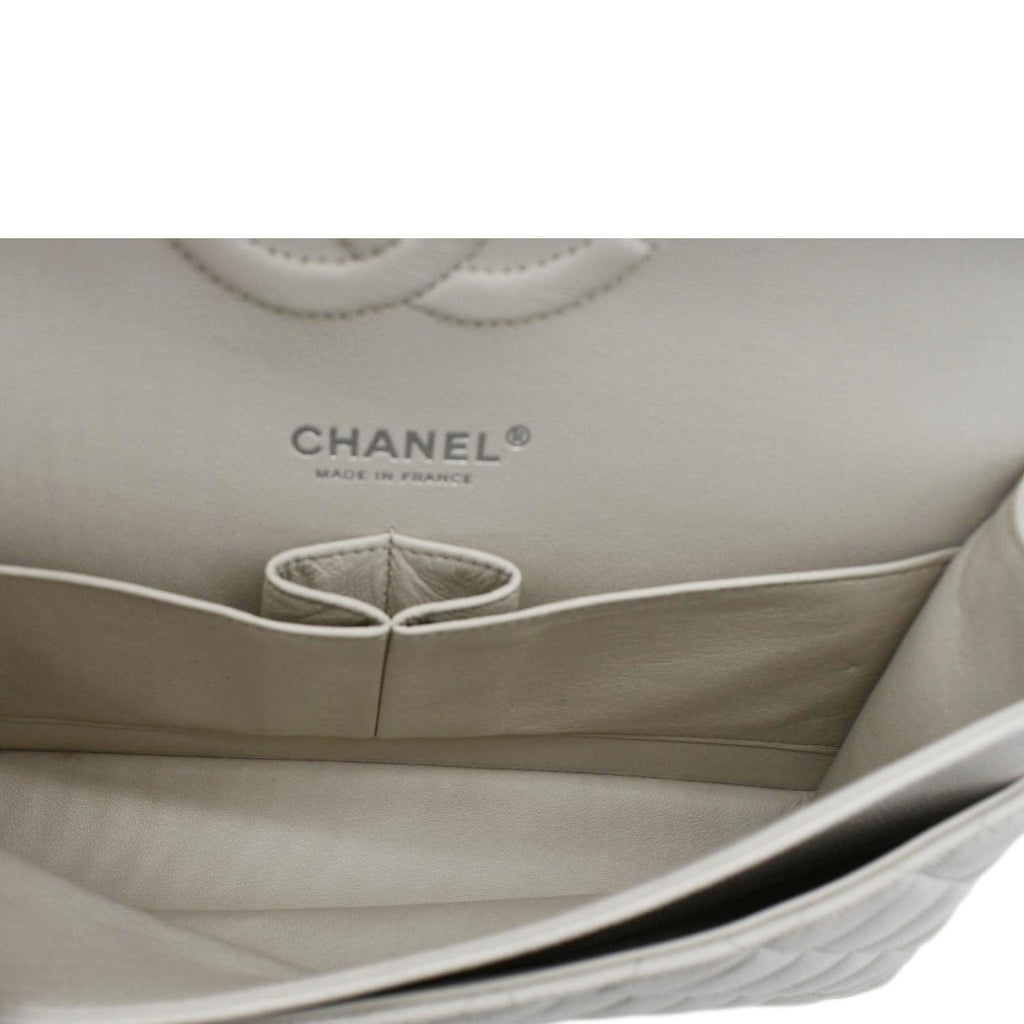 Chanel Classic Double Flap Medium Quilted Caviar Leather Shoulder Bag White