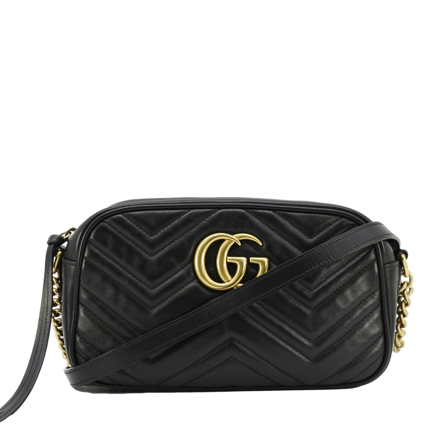 GUCCI Gucci Marmont Small Matelasse Chevron Leather Camera Bag Black 447632