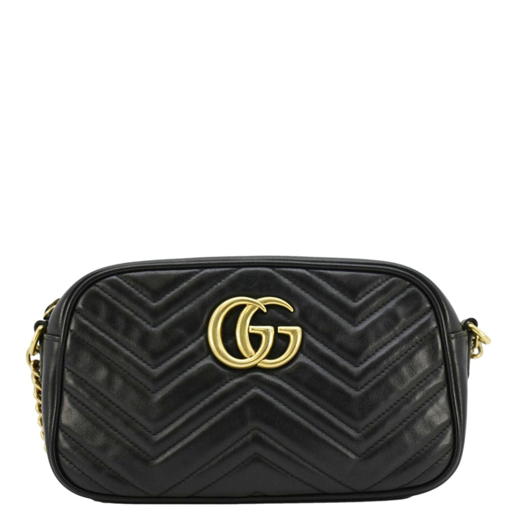 GUCCI Gucci Marmont Small Matelasse Chevron Leather Camera Bag Black 447632