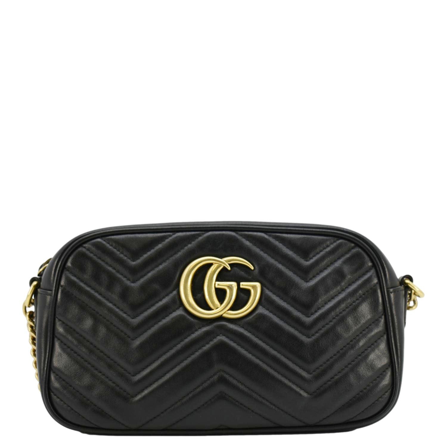 GUCCI Gucci Marmont Small Matelasse Chevron Leather Camera Bag Black 447632