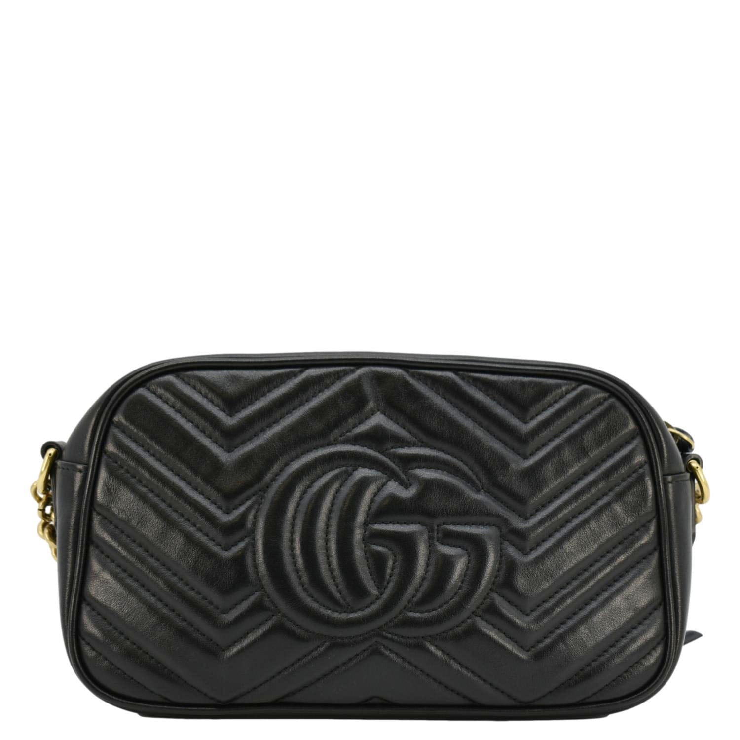 GUCCI Gucci Marmont Small Matelasse Chevron Leather Camera Bag Black 447632