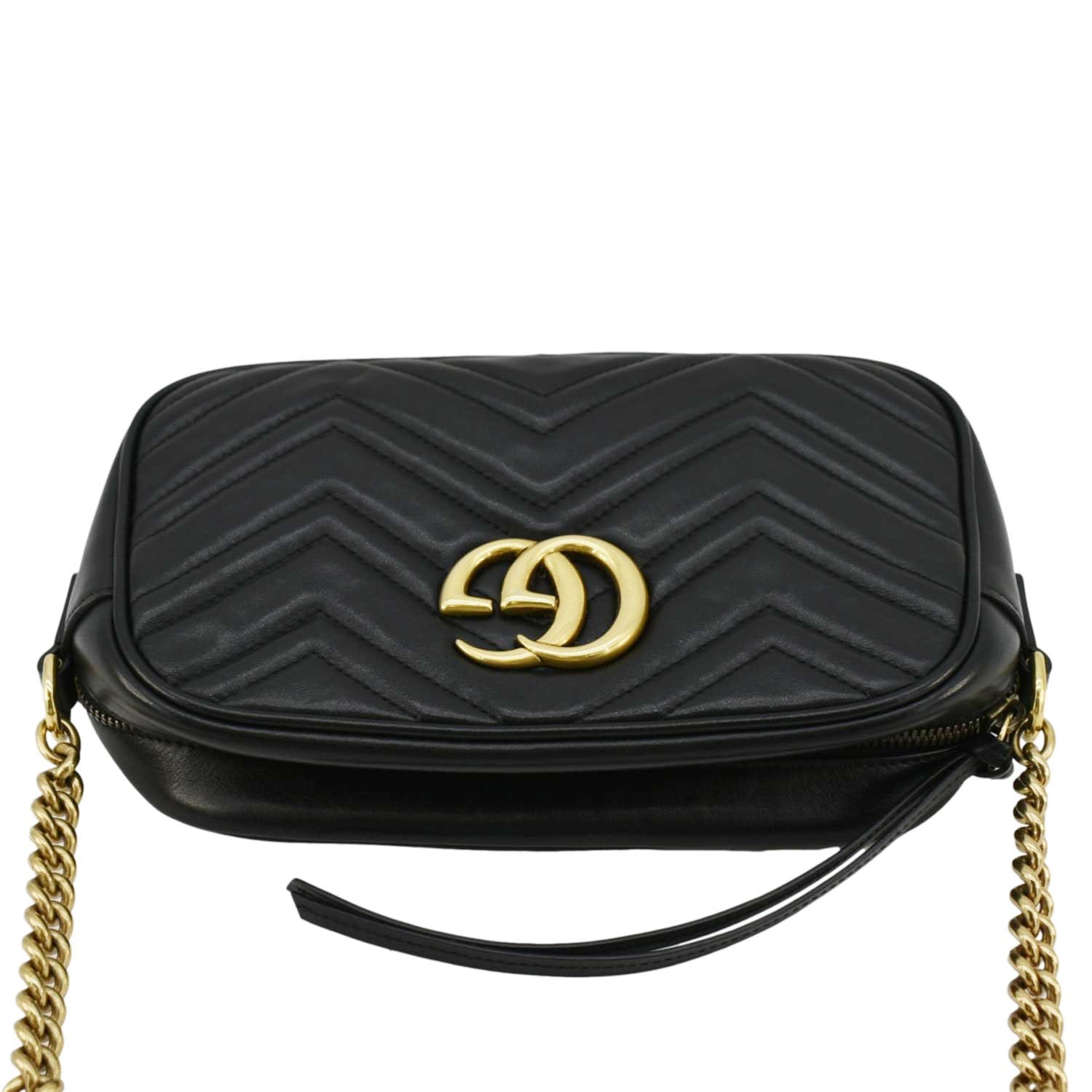 GUCCI Gucci Marmont Small Matelasse Chevron Leather Camera Bag Black 447632