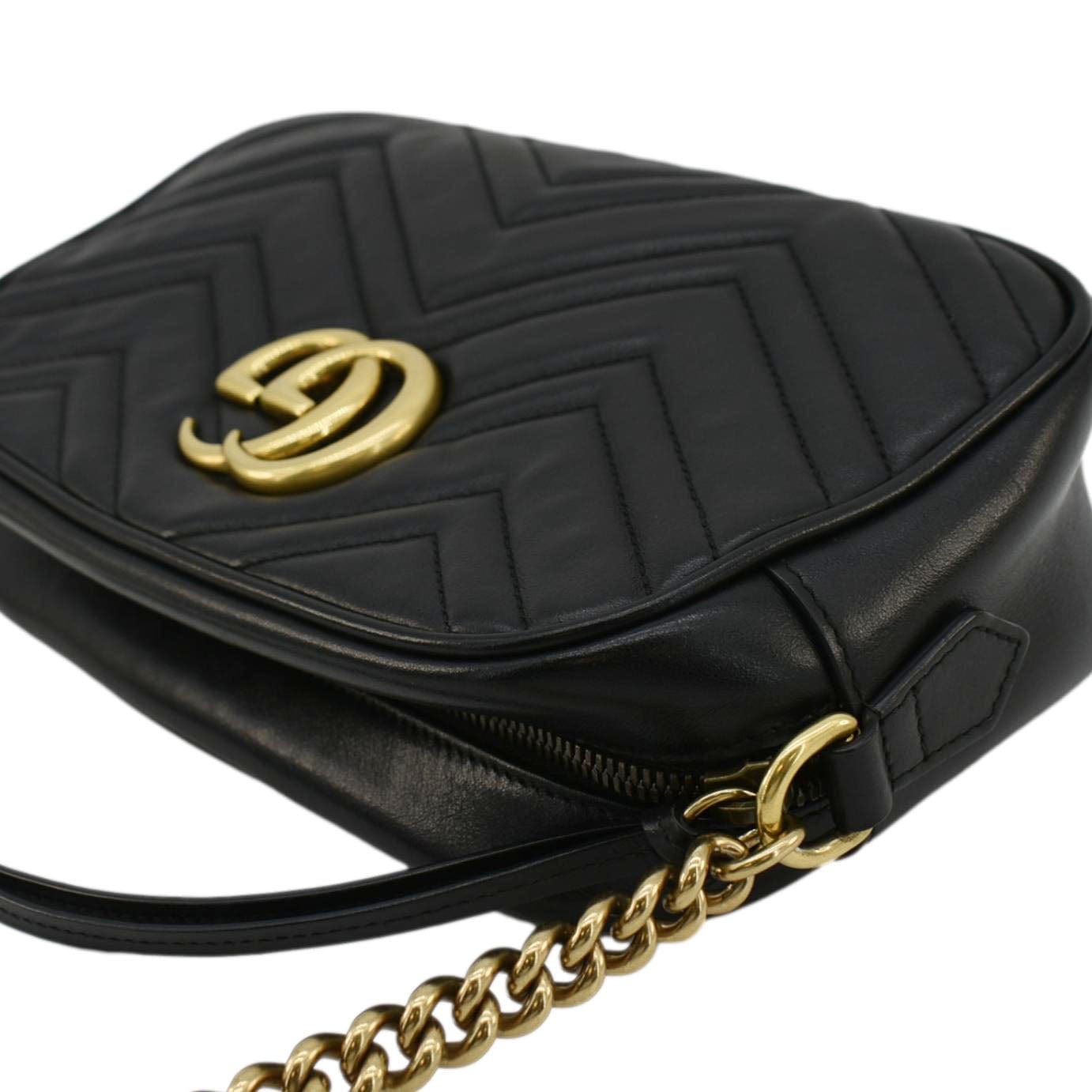 GUCCI Gucci Marmont Small Matelasse Chevron Leather Camera Bag Black 447632