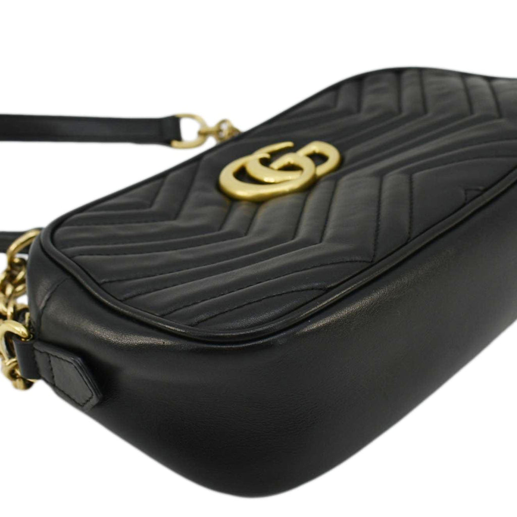 GUCCI Gucci Marmont Small Matelasse Chevron Leather Camera Bag Black 447632