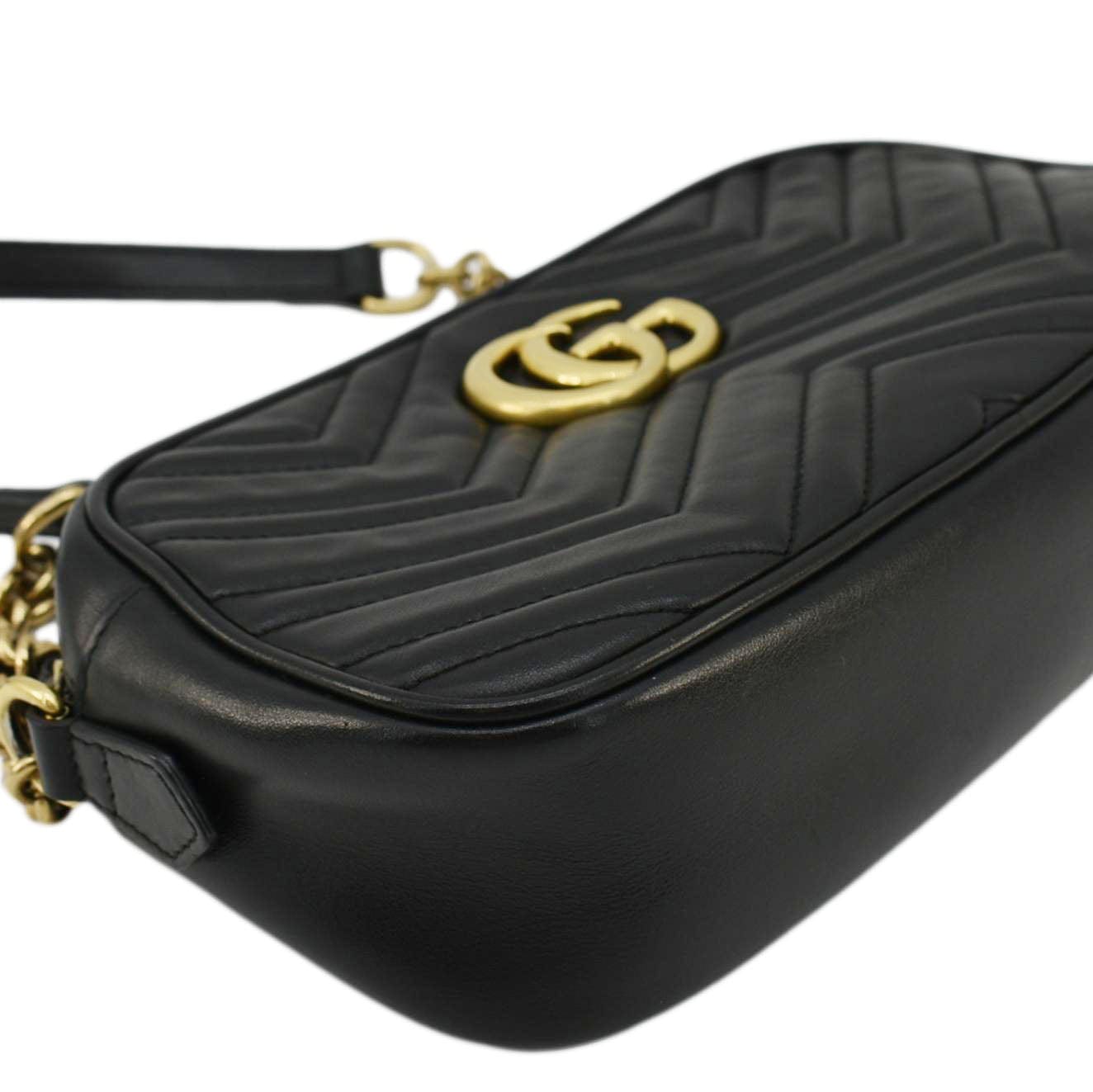 GUCCI Gucci Marmont Small Matelasse Chevron Leather Camera Bag Black 447632