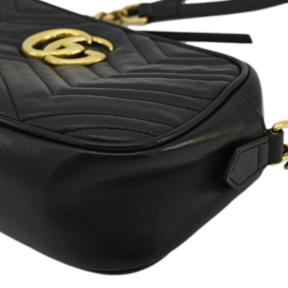 GUCCI Gucci Marmont Small Matelasse Chevron Leather Camera Bag Black 447632