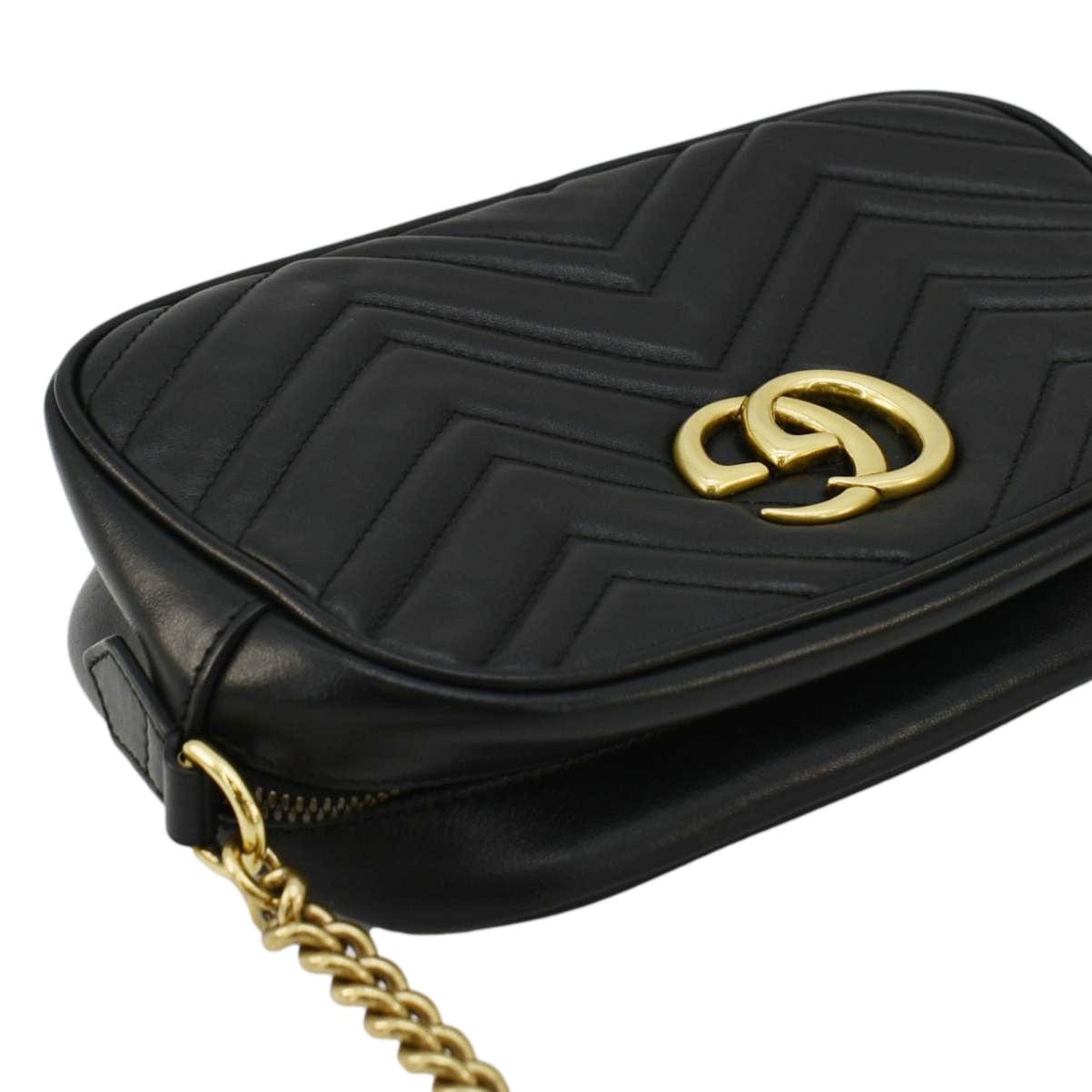 GUCCI Gucci Marmont Small Matelasse Chevron Leather Camera Bag Black 447632