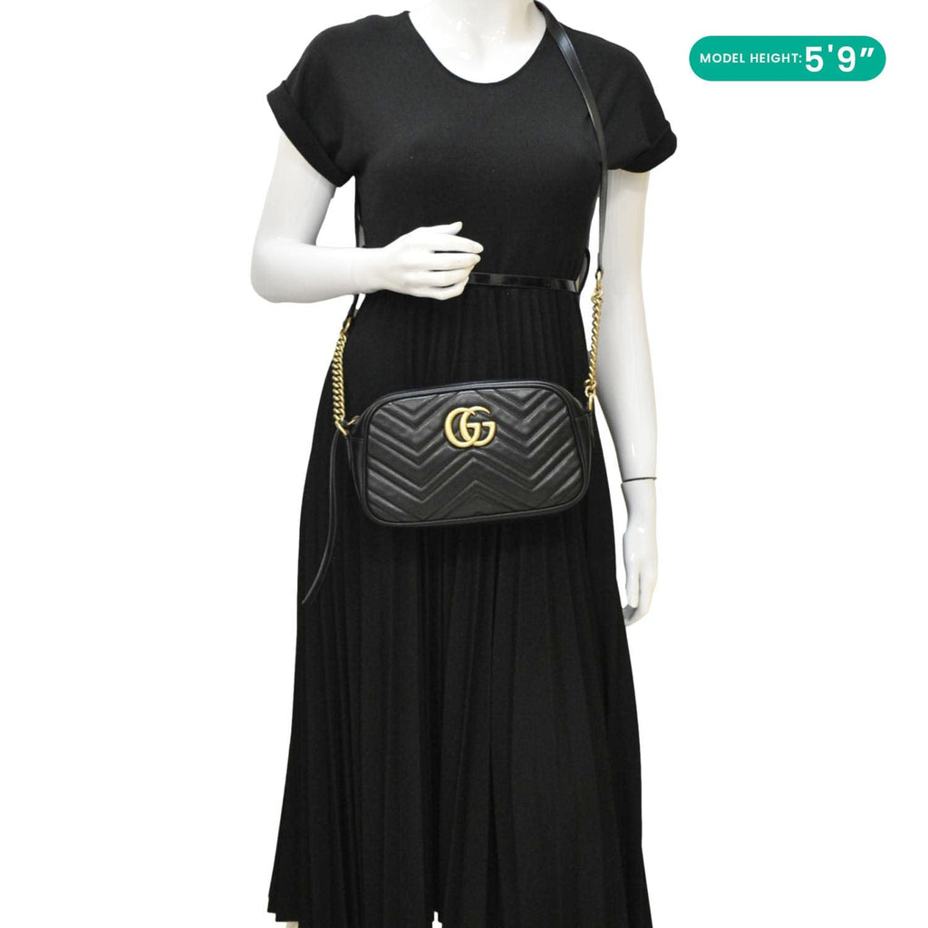 GUCCI Gucci Marmont Small Matelasse Chevron Leather Camera Bag Black 447632