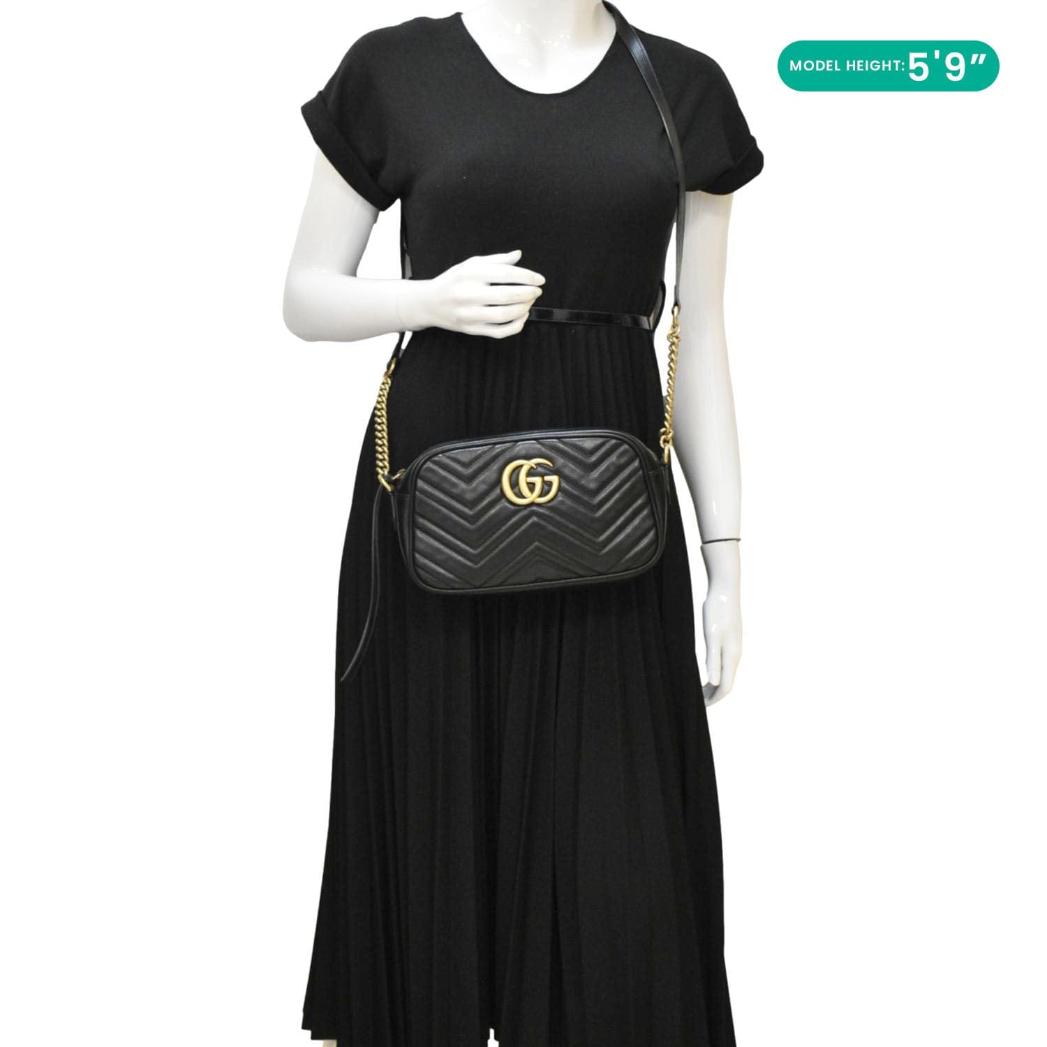 GUCCI Gucci Marmont Small Matelasse Chevron Leather Camera Bag Black 447632