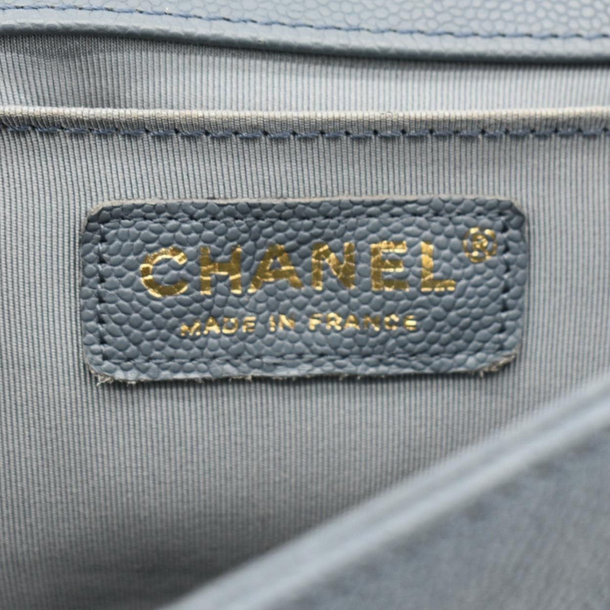 Chanel Boy Flap Medium Caviar Quilted Leather Shoulder Bag Blue