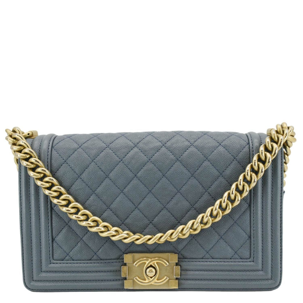 Chanel Boy Flap Medium Caviar Quilted Leather Shoulder Bag Blue