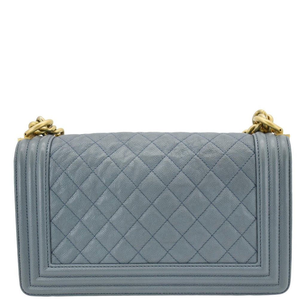 Chanel Boy Flap Medium Caviar Quilted Leather Shoulder Bag Blue