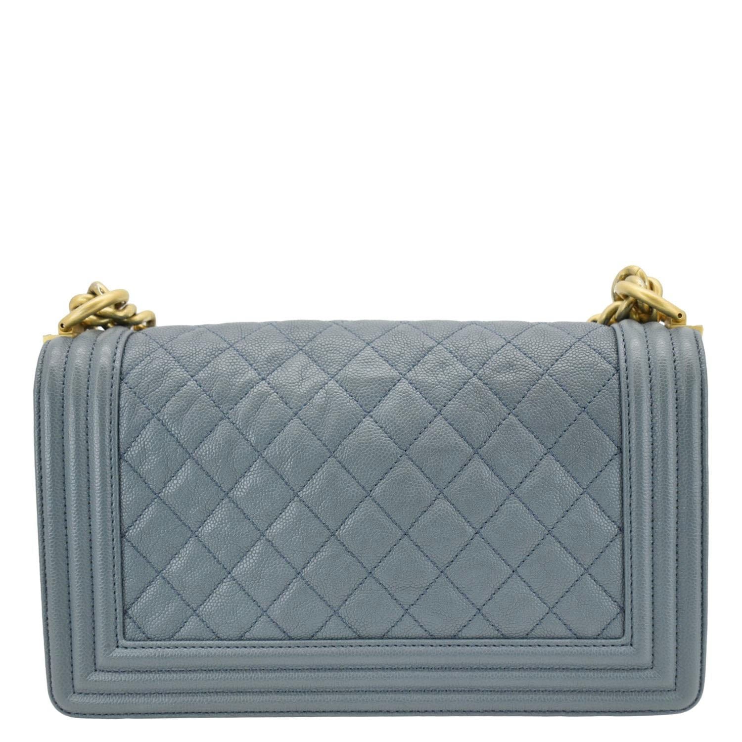 Chanel Boy Flap Medium Caviar Quilted Leather Shoulder Bag Blue