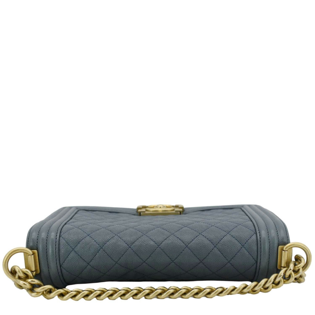 Chanel Boy Flap Medium Caviar Quilted Leather Shoulder Bag Blue