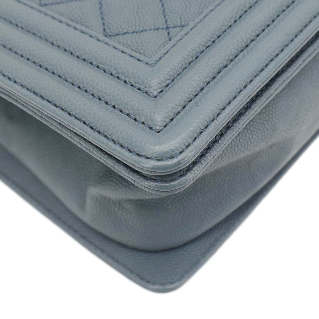 Chanel Boy Flap Medium Caviar Quilted Leather Shoulder Bag Blue