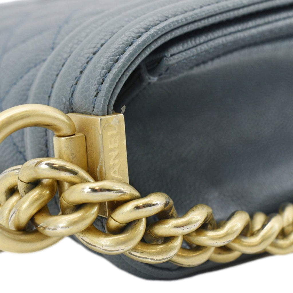 Chanel Boy Flap Medium Caviar Quilted Leather Shoulder Bag Blue