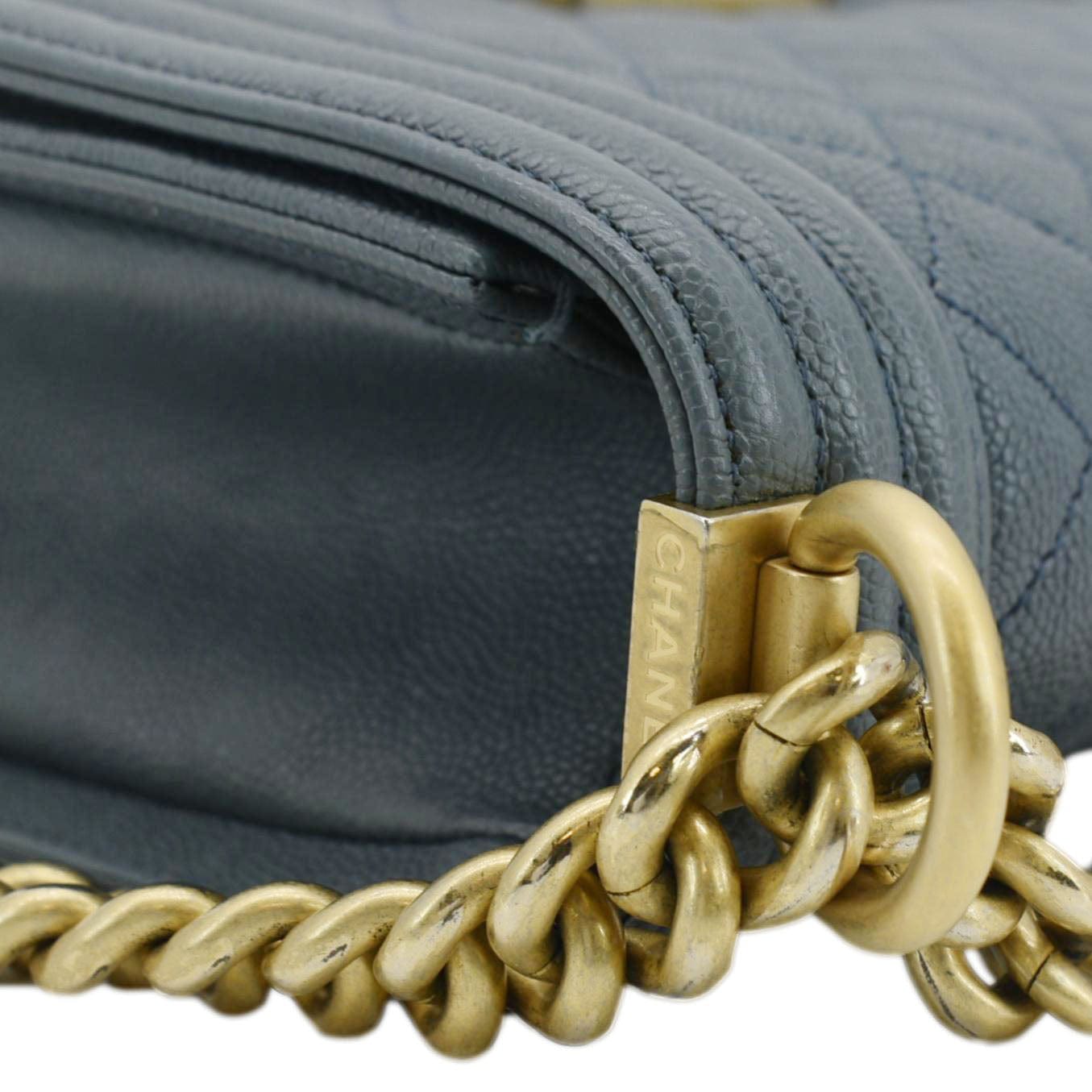 Chanel Boy Flap Medium Caviar Quilted Leather Shoulder Bag Blue