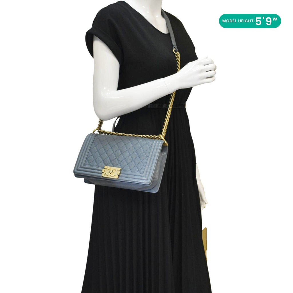 Chanel Boy Flap Medium Caviar Quilted Leather Shoulder Bag Blue