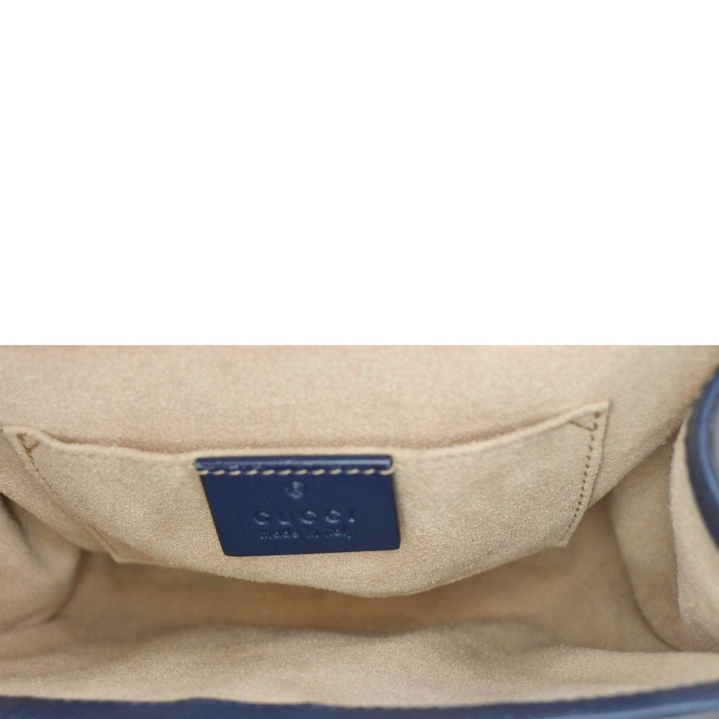 GUCCI Signature Padlock Small Leather Top Handle Shoulder Bag Blue 409487