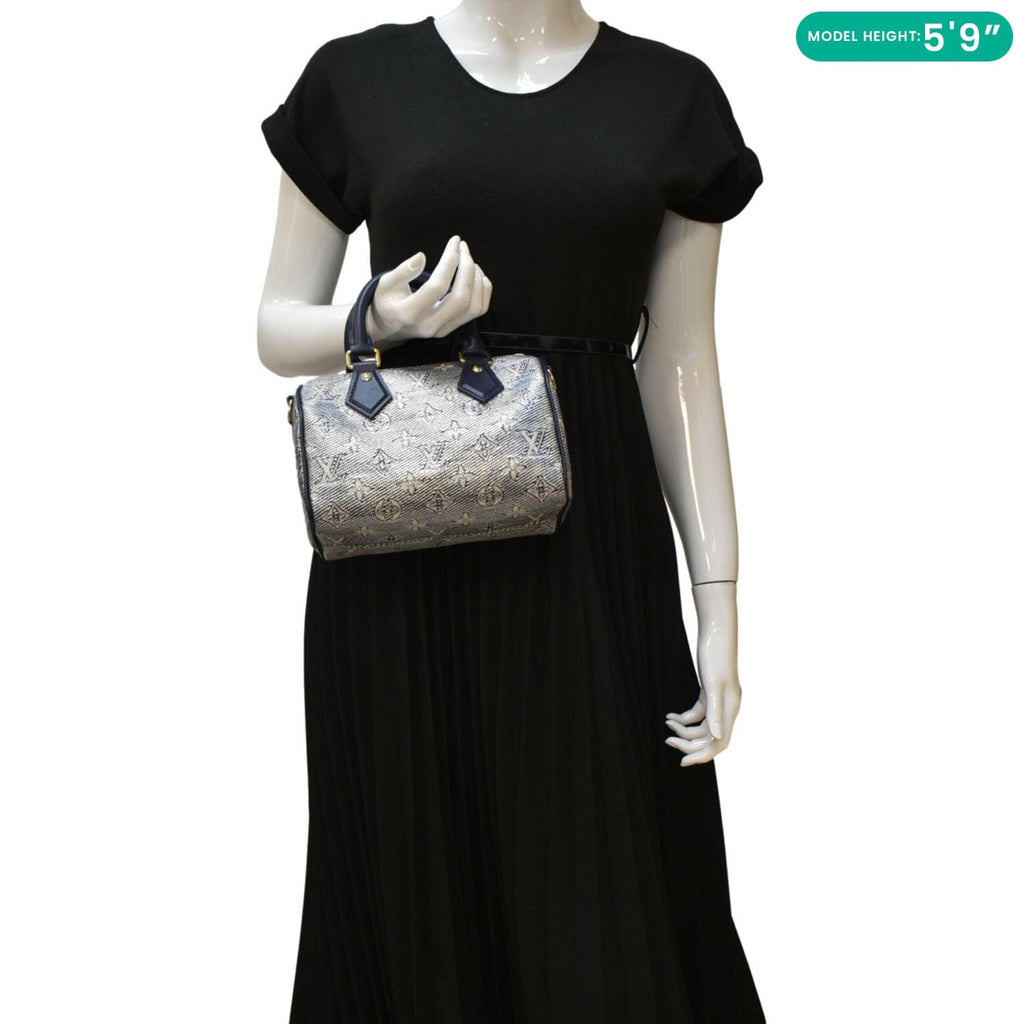 LOUIS VUITTON Monoglam Speedy Bandouliere 20 Jacquard Canvas Shoulder Bag Navy