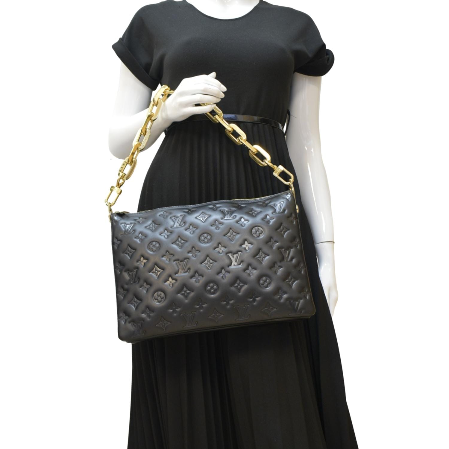 LOUIS VUITTON Coussin MM Monogram Embossed Shoulder Bag Black