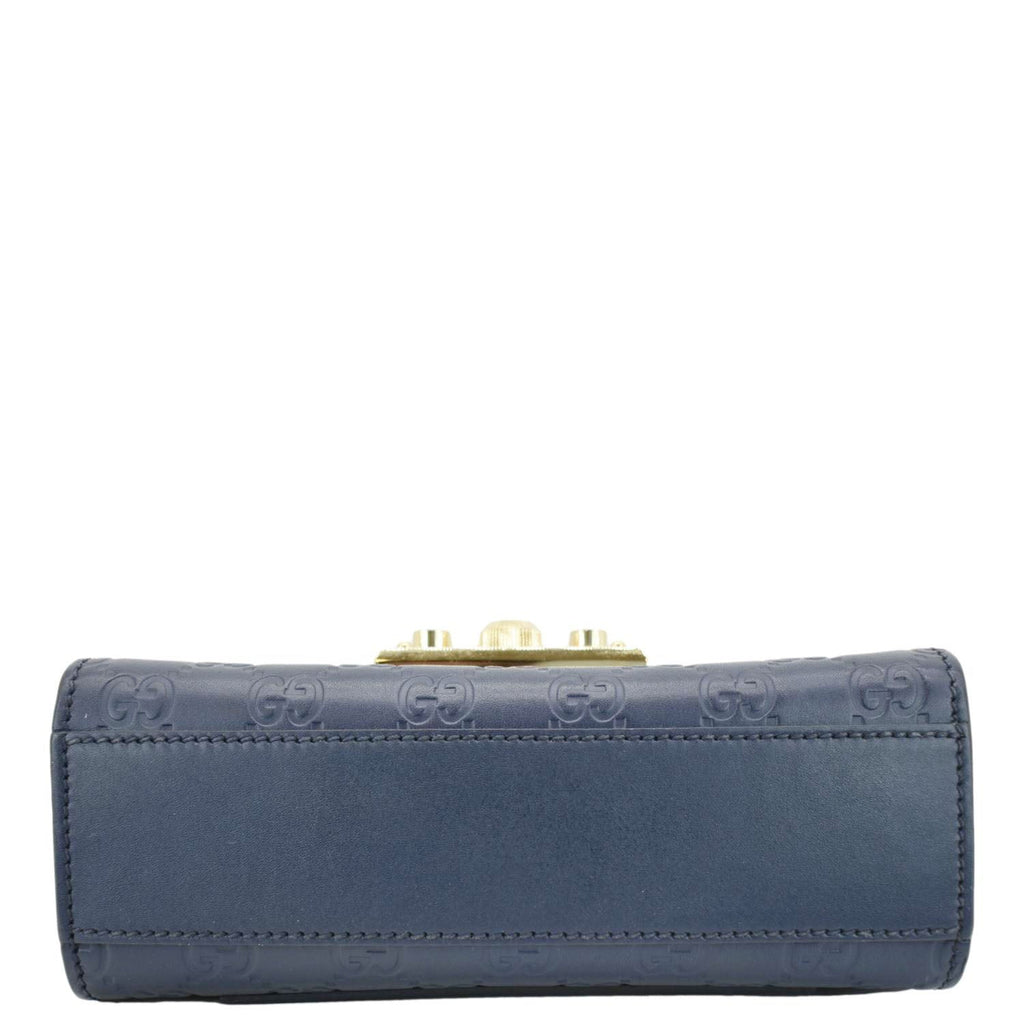 GUCCI Signature Padlock Small Leather Top Handle Shoulder Bag Blue 409487
