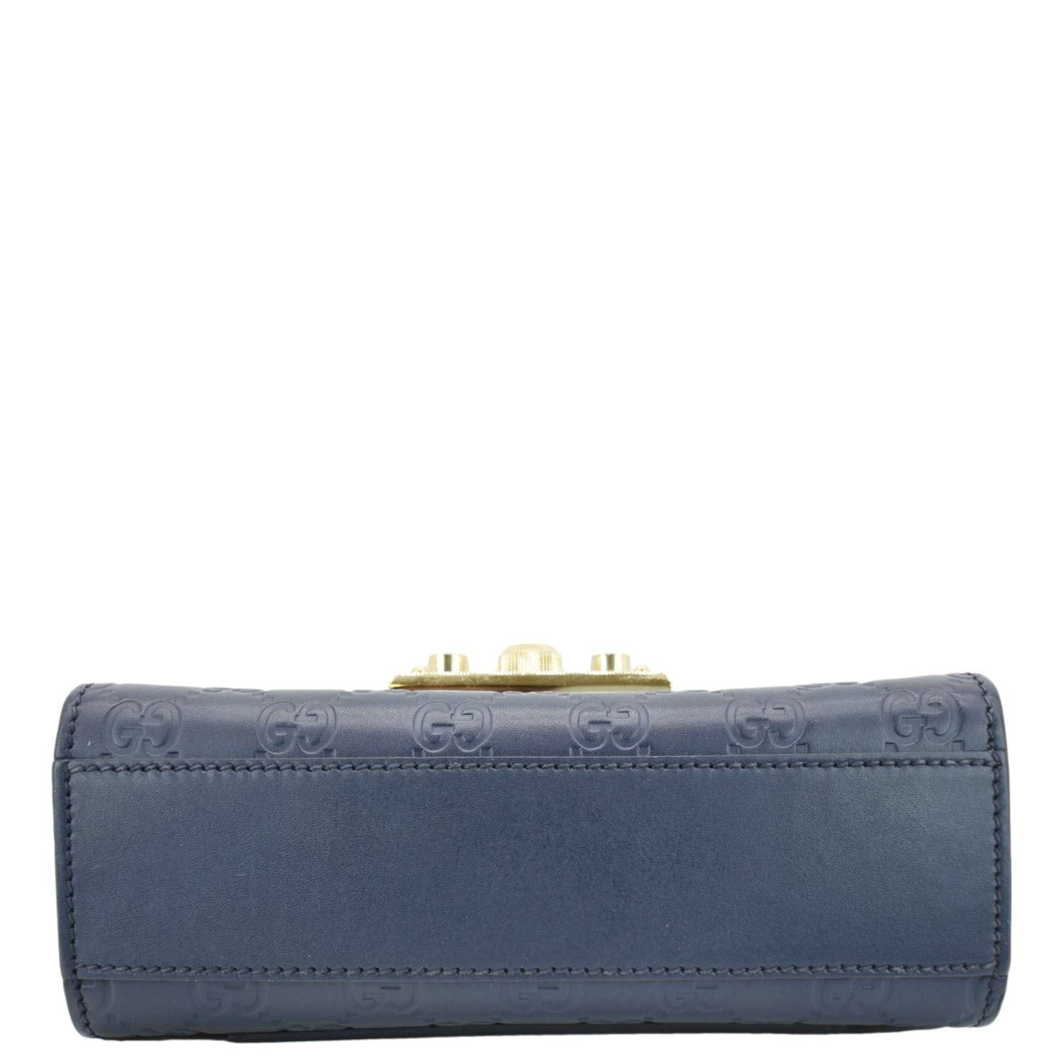 GUCCI Signature Padlock Small Leather Top Handle Shoulder Bag Blue 409487
