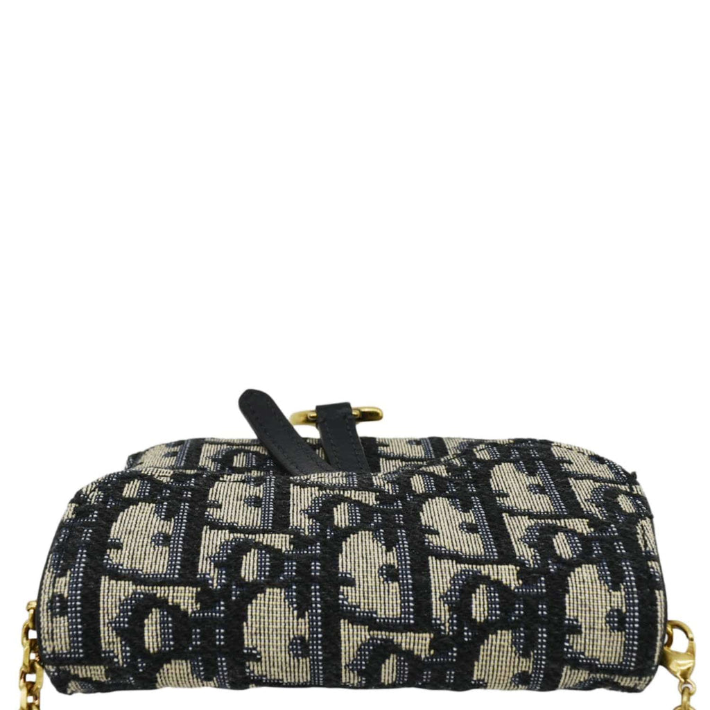 CHRISTIAN DIOR Nano Saddle Oblique Chain Wallet Navy Blue