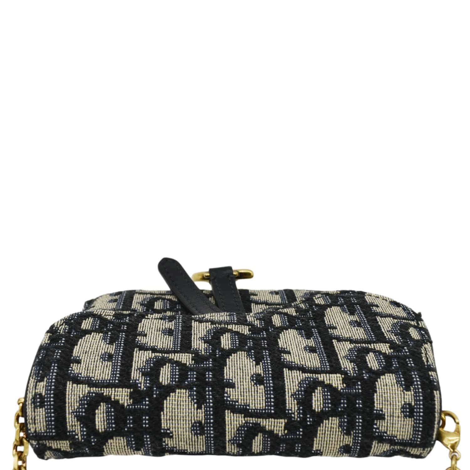CHRISTIAN DIOR Nano Saddle Oblique Chain Wallet Navy Blue