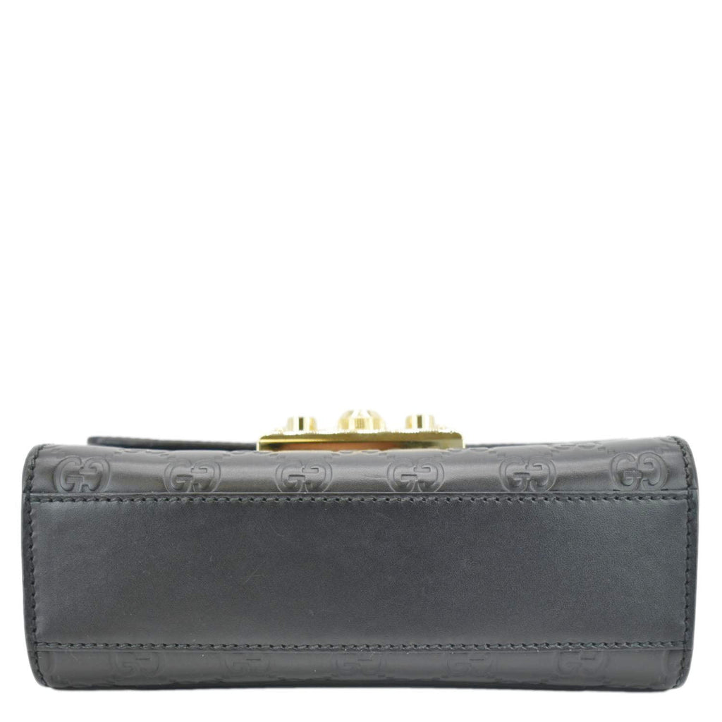 GUCCI Signature Padlock Leather Top Handle Shoulder Bag Black 409487