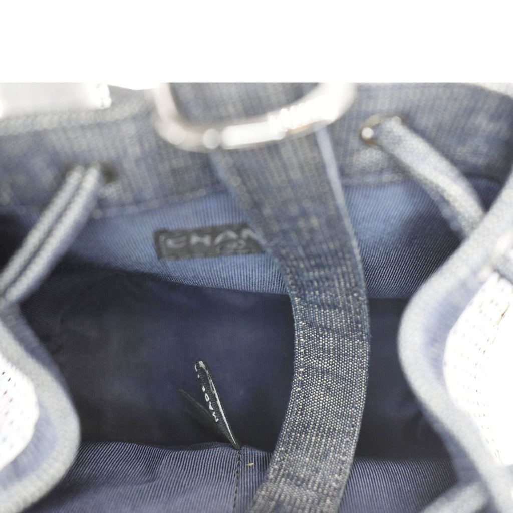Chanel Sequin Denim Small Drawstring Bucket Bag Blue