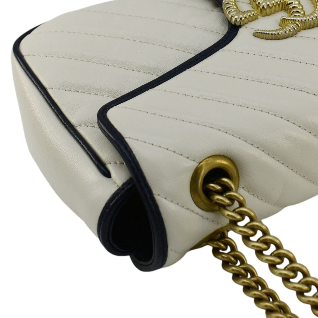 GUCCI Gucci Marmont Small Diagonal Matelasse Leather Crossbody Bag White 443497