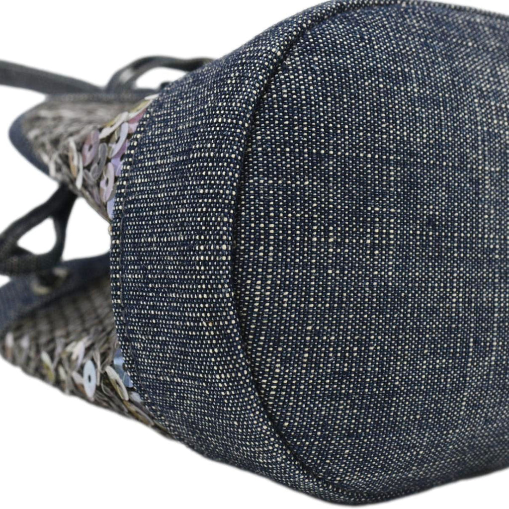 Chanel Sequin Denim Small Drawstring Bucket Bag Blue