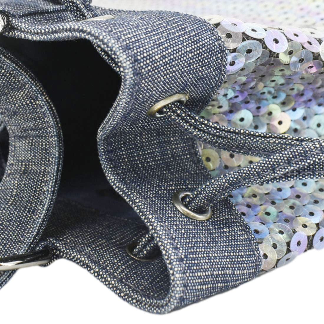 Chanel Sequin Denim Small Drawstring Bucket Bag Blue