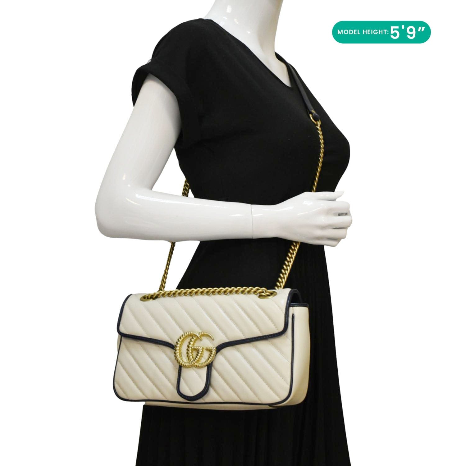 GUCCI Gucci Marmont Small Diagonal Matelasse Leather Crossbody Bag White 443497
