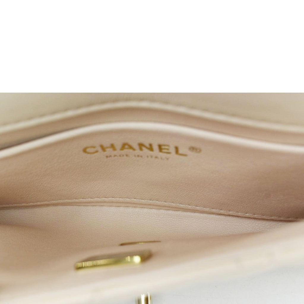 Chanel Mini Rectangular Flap Quilted Leather Crossbody Bag Beige