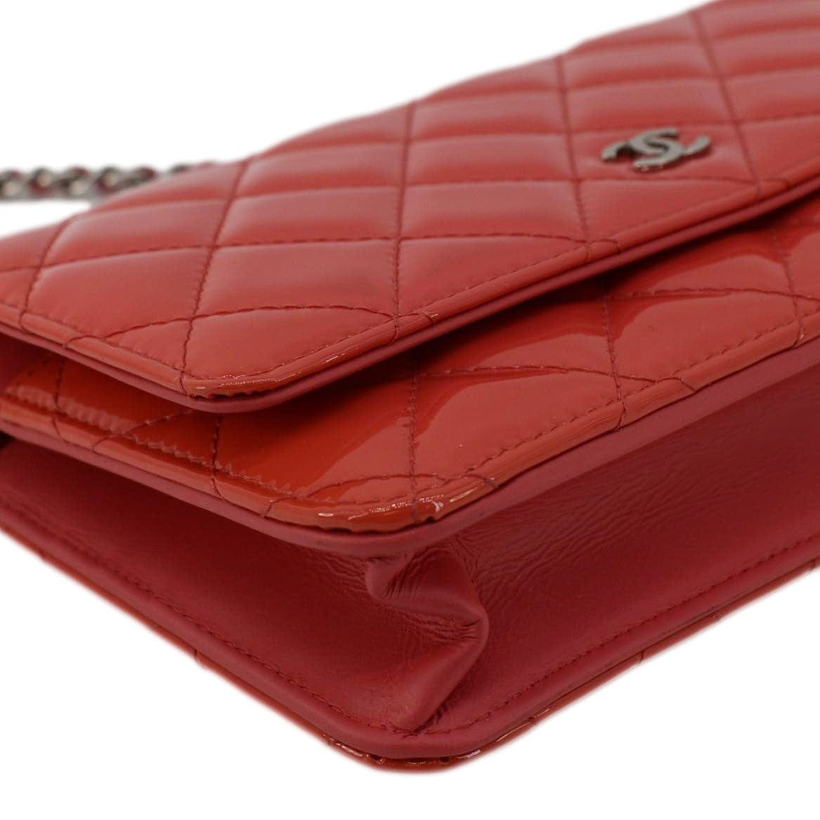 Chanel WOC Quilted Patent Leather Crossbody Bag Red